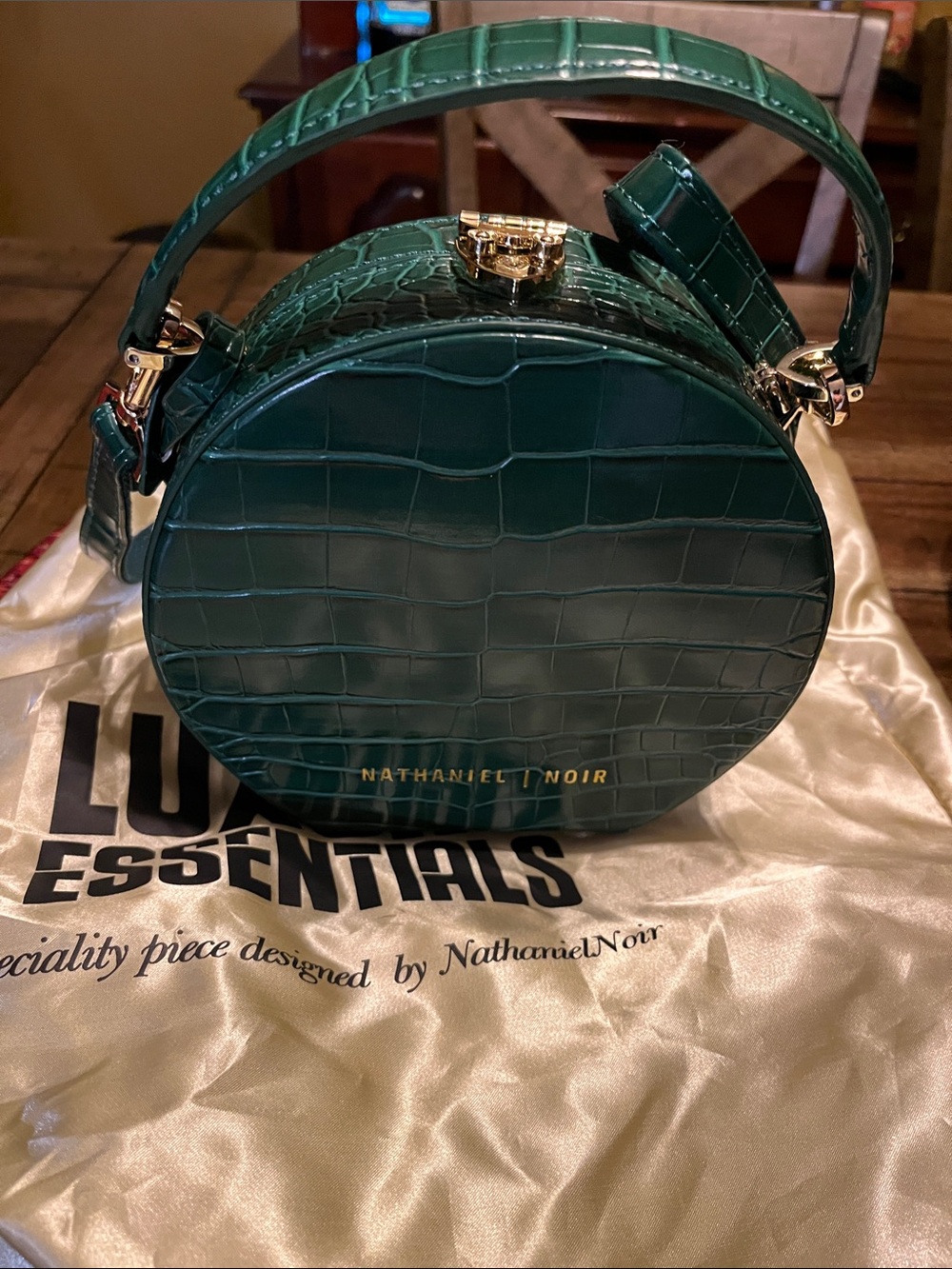 Emerald Green Croc-Embossed Round Top-Handle Bag